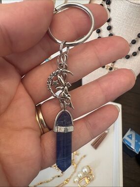 Silver Tone Crystal & Fairy Crescent Moon Keychain